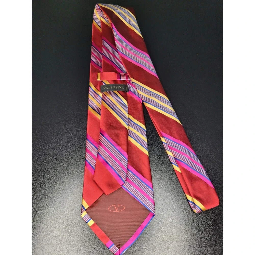 Valentino Men's Necktie Red Striped Silk 3.75